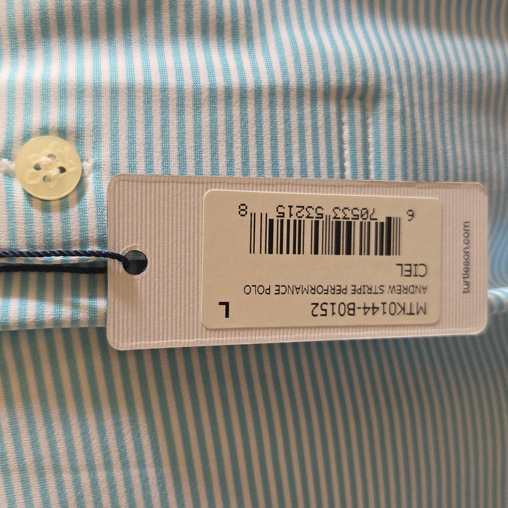 Beautiful Men's Turquoise And White Striped Golf Shirt In New Perfect Condition! - Picture 9 of 14